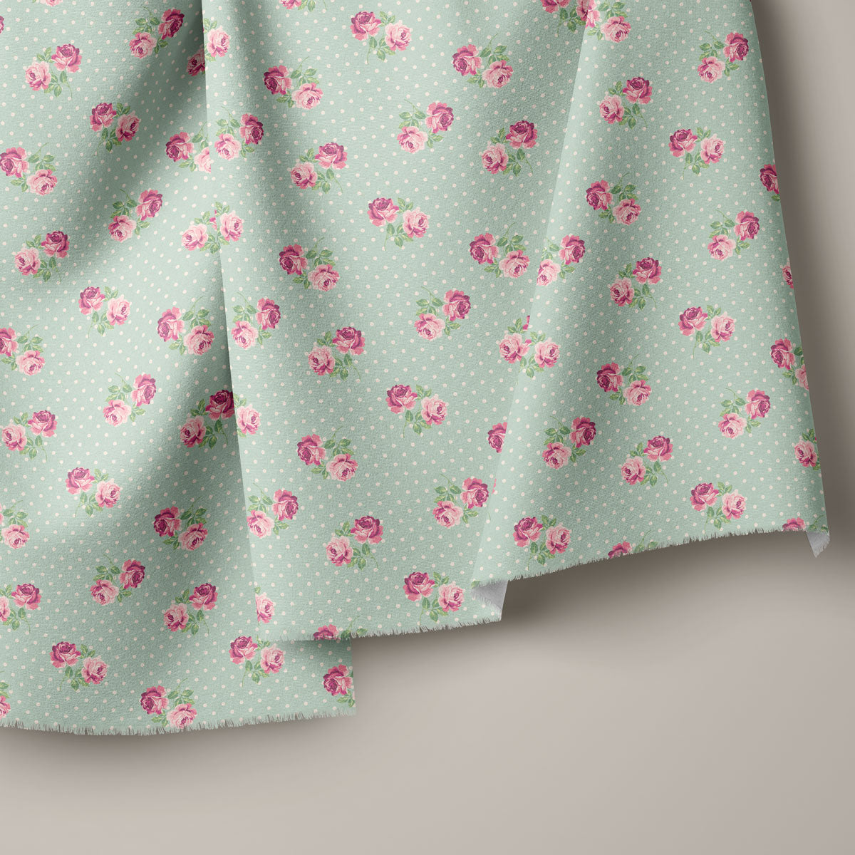 Pink Rose Green Leaves Floral Print