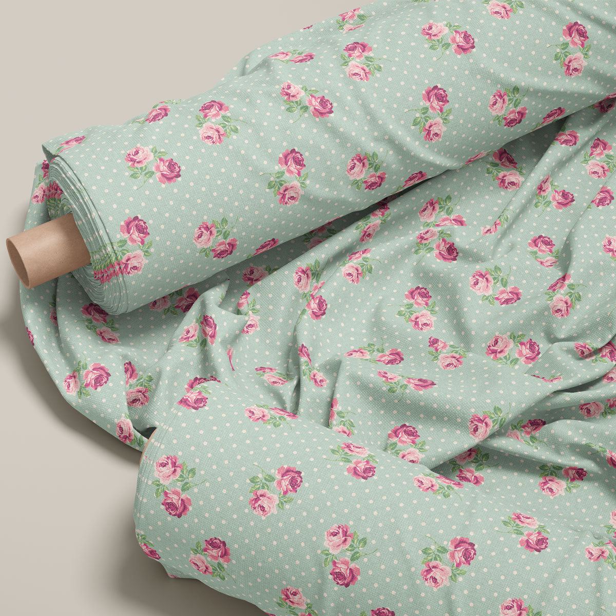 Pink Rose Green Leaves Floral Print