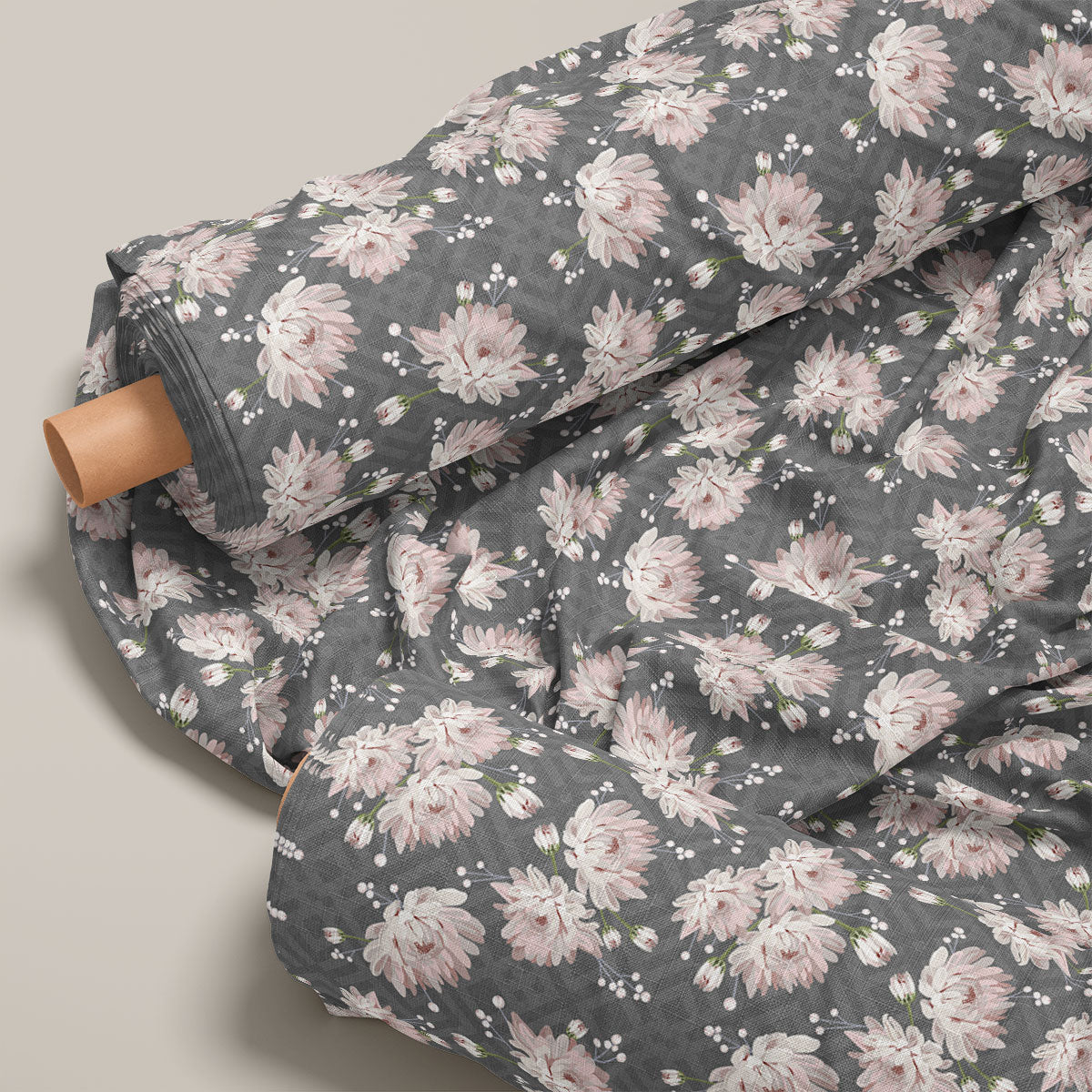 Carbon Grey Vintage Rose Floral Print