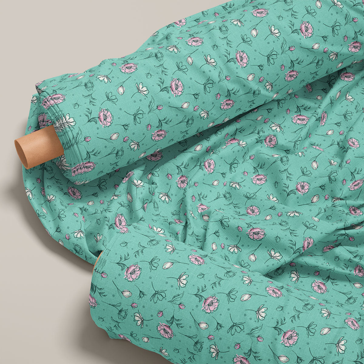 Light Sea Green Rose Buds Floral Print