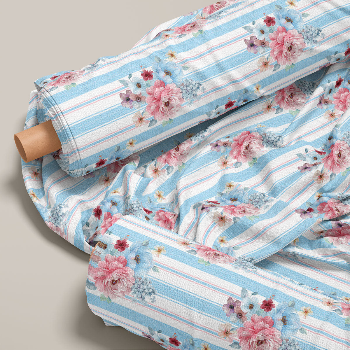 Carolina Blue With Muted Pink Floral Print