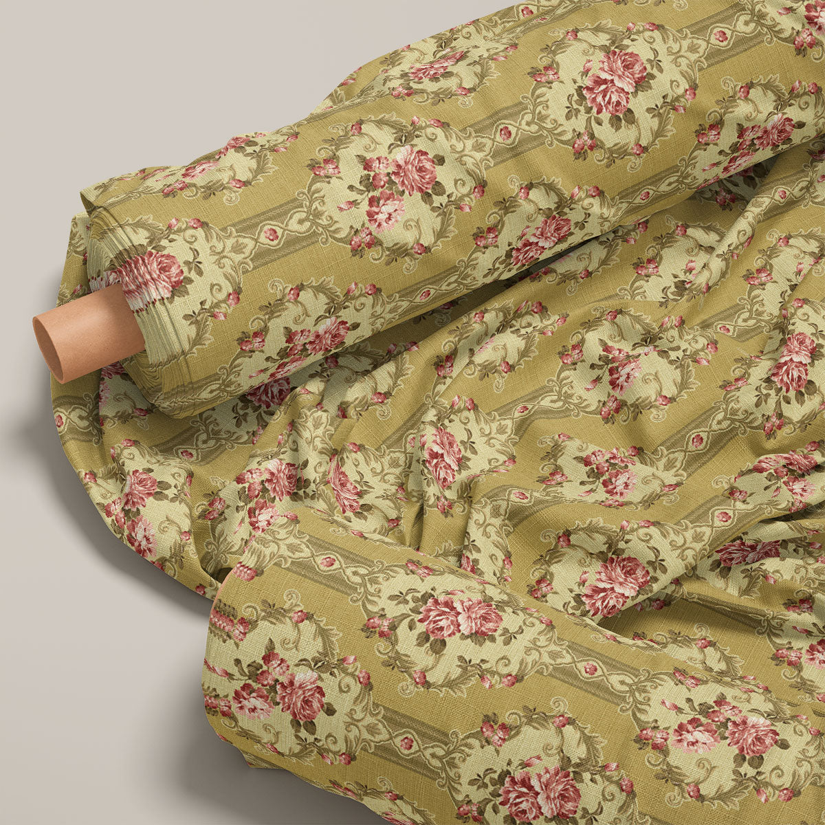 Trendy Green Vintage Roses Floral Print