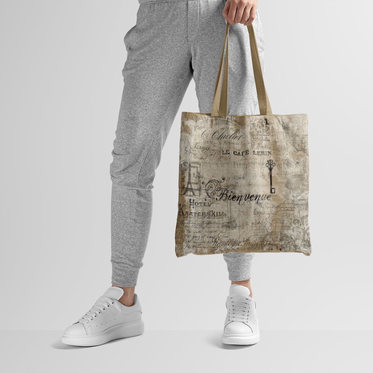 Parisian Antique Script Beige Texture Tote Bag