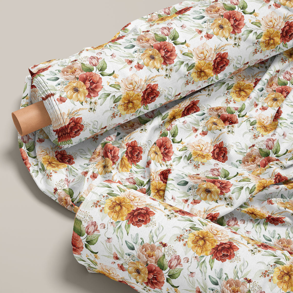 Timberwolf and Metallic Copper Floral Print