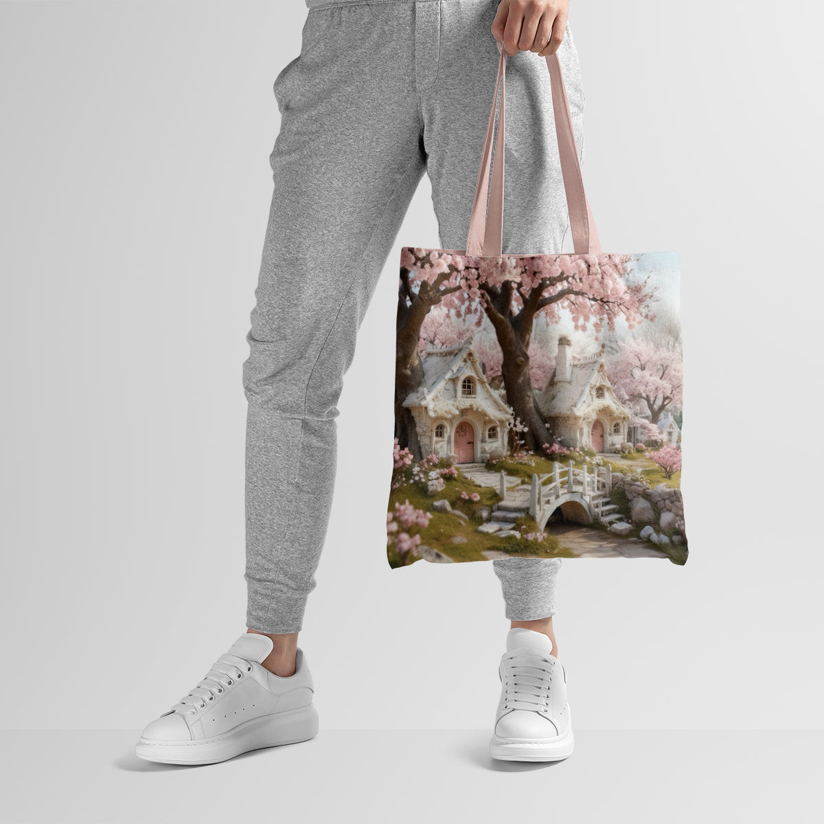Fairytale Cherry Blossom Cottage Lane Tote Bag