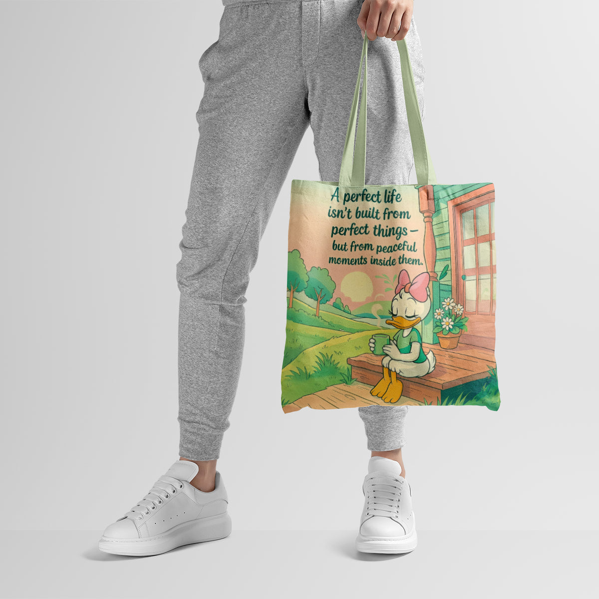 Peaceful Moments Inspirational Duck Quote Tote Bag