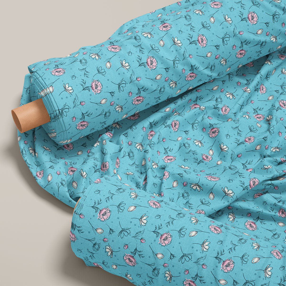 Eastern Blue Rose Buds Floral Print