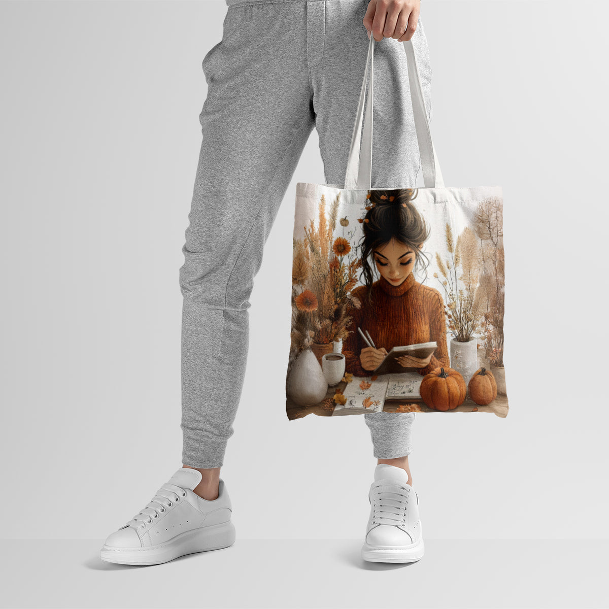 Autumn Writer Cozy Pumpkin Art Tote Bag