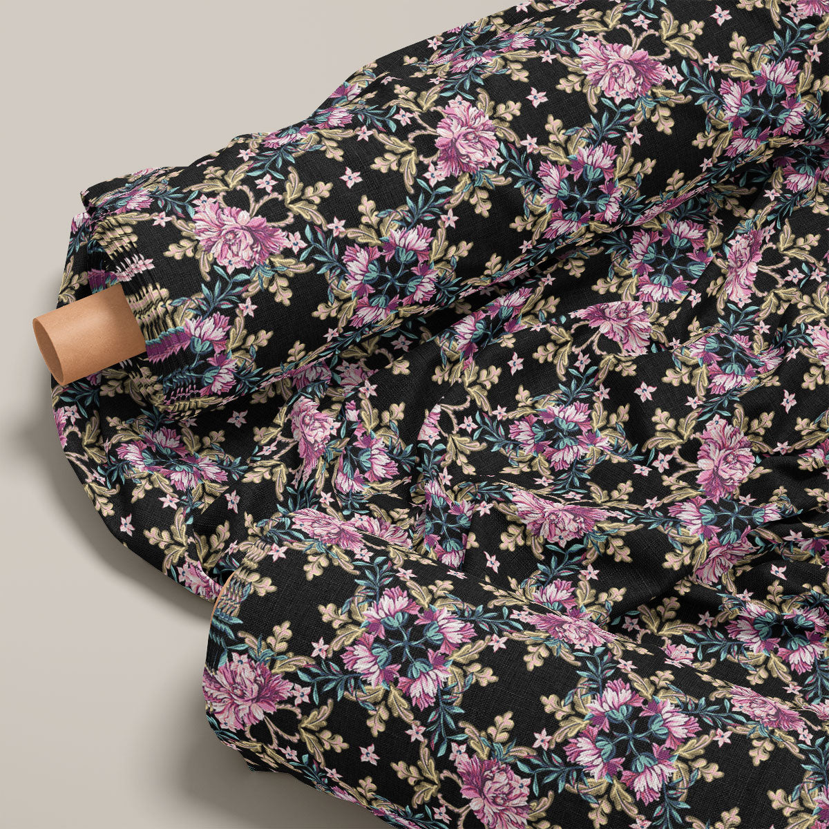 Light Eggplant With Black Bean Floral Print