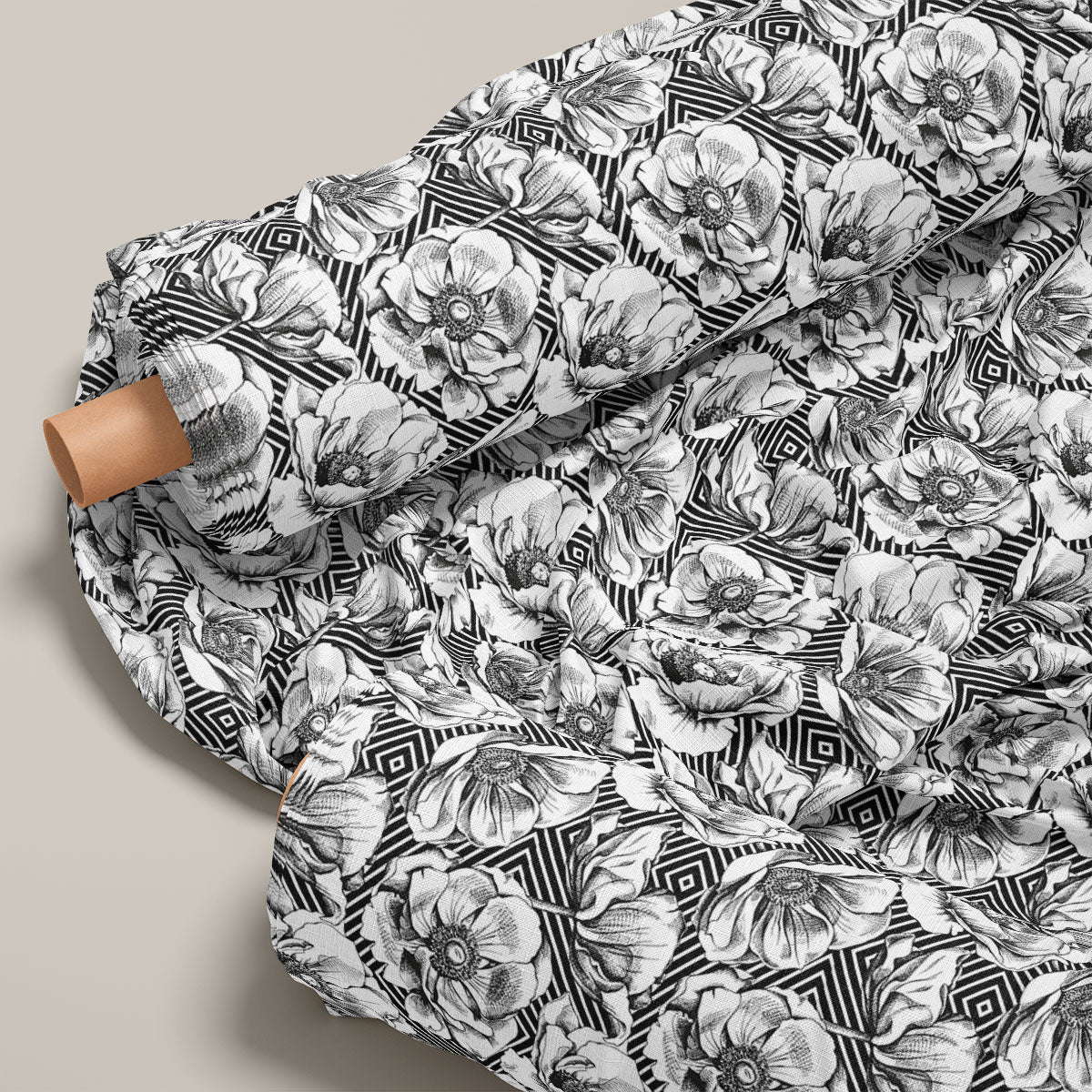 Pastel Grey & Black Floral Print