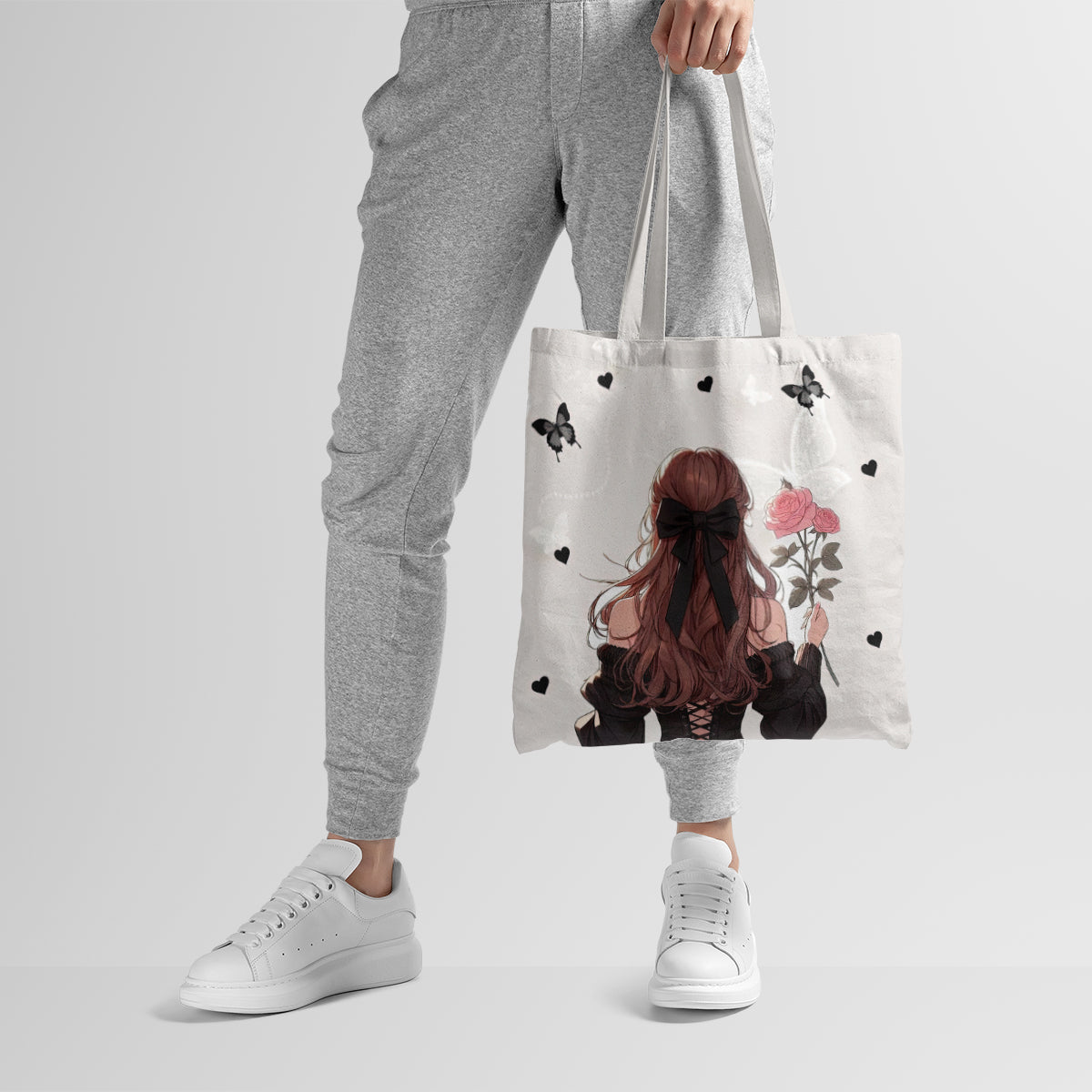 Romantic Rose & Butterfly Back-View Tote Bag