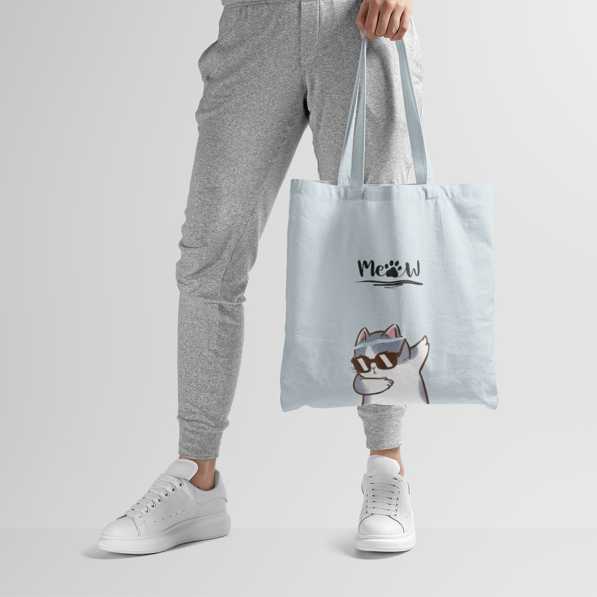 Minimal Cool Meow Cat Illustration Tote Bag