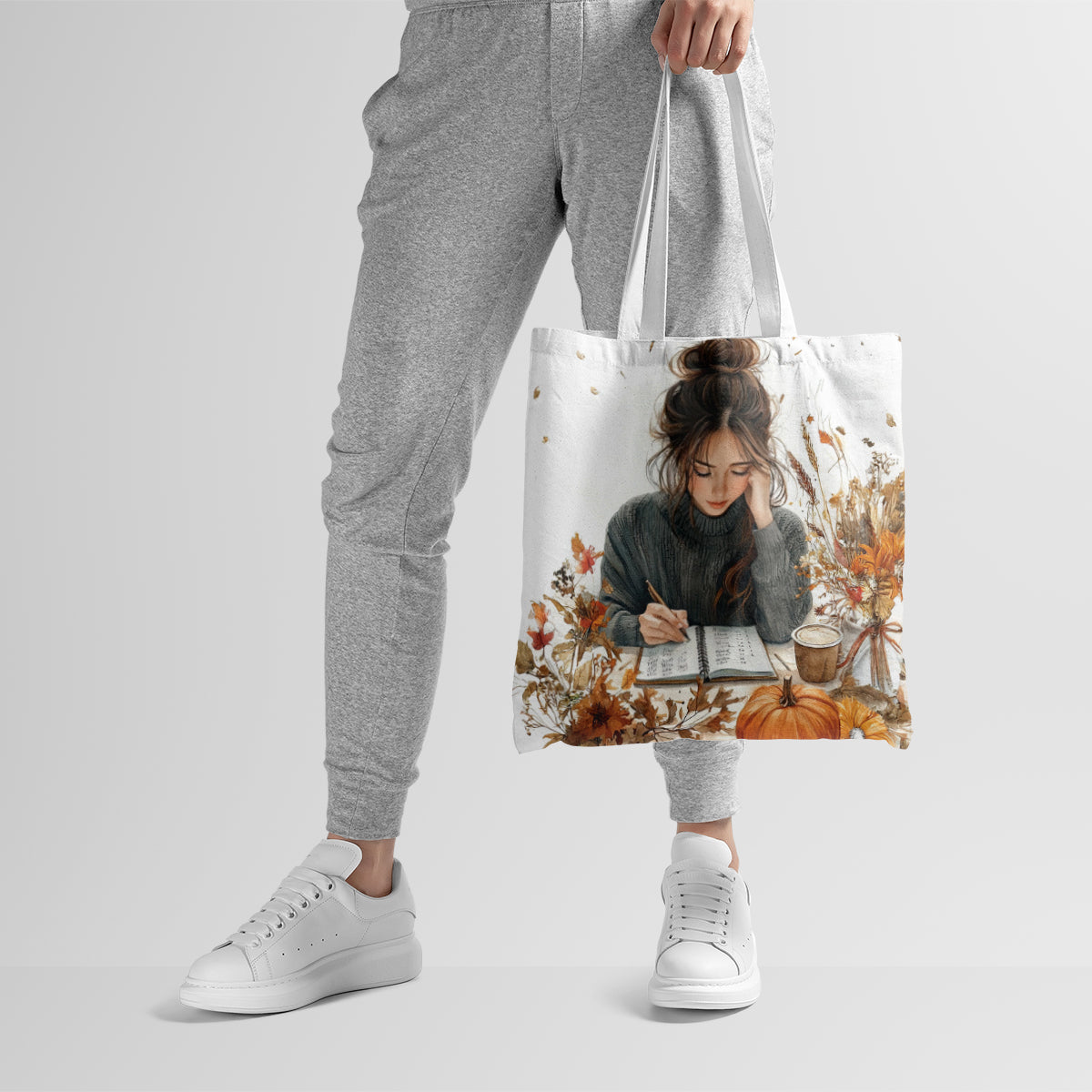 Autumn Journal Cozy Writing Girl Tote Bag