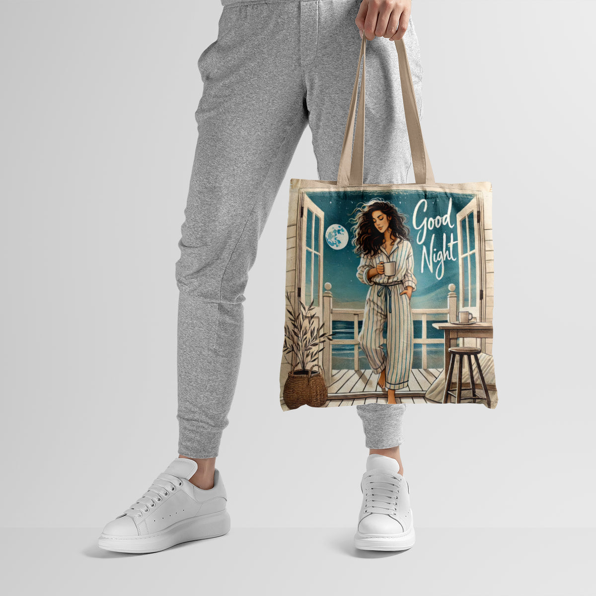 Moonlit Night Balcony Stroll Canvas Tote Bag
