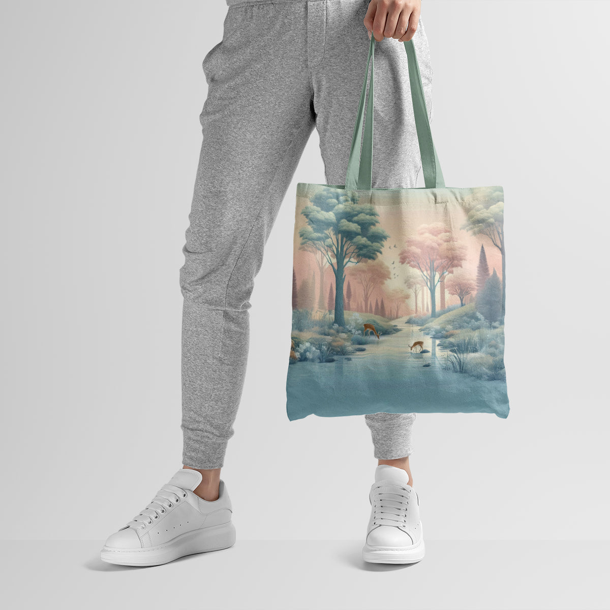 Pastel Forest Dawn With Deer Tote Bag