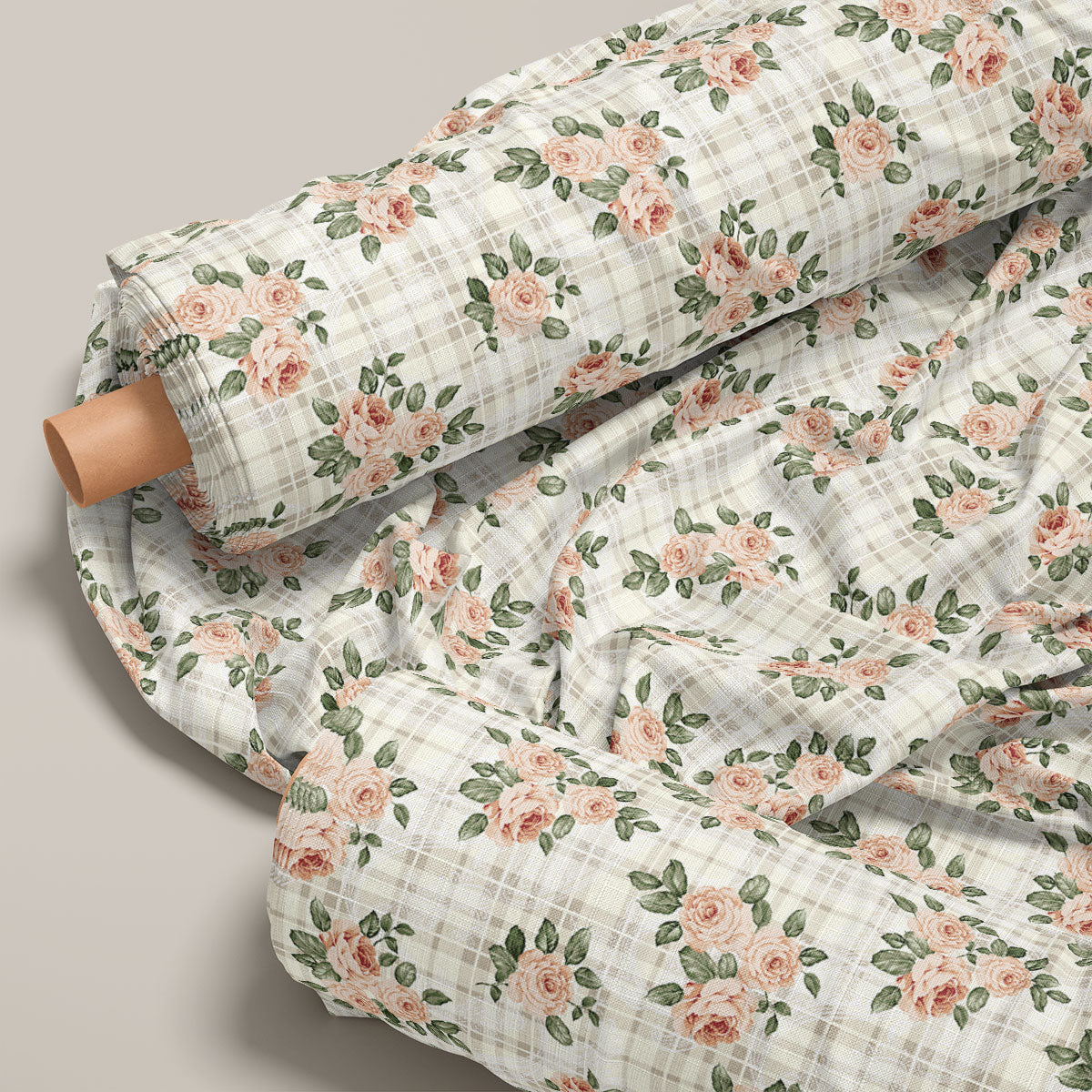 Grey Pinkish Tan Vintage Roses Floral Print