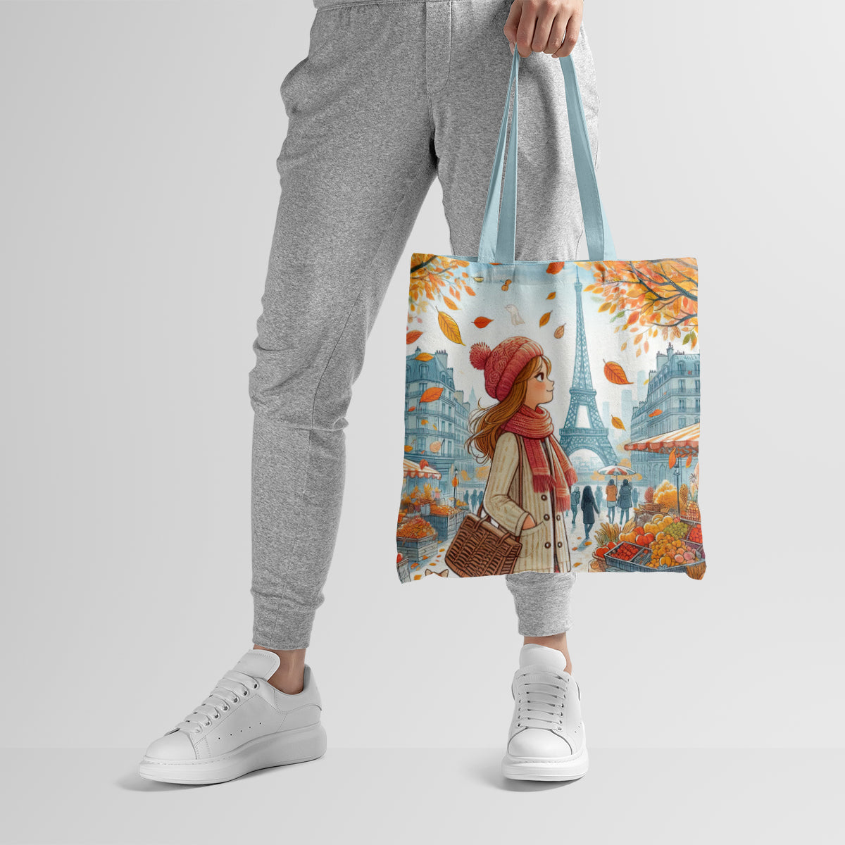 Autumn Paris Market Day Illustration Tote Bag