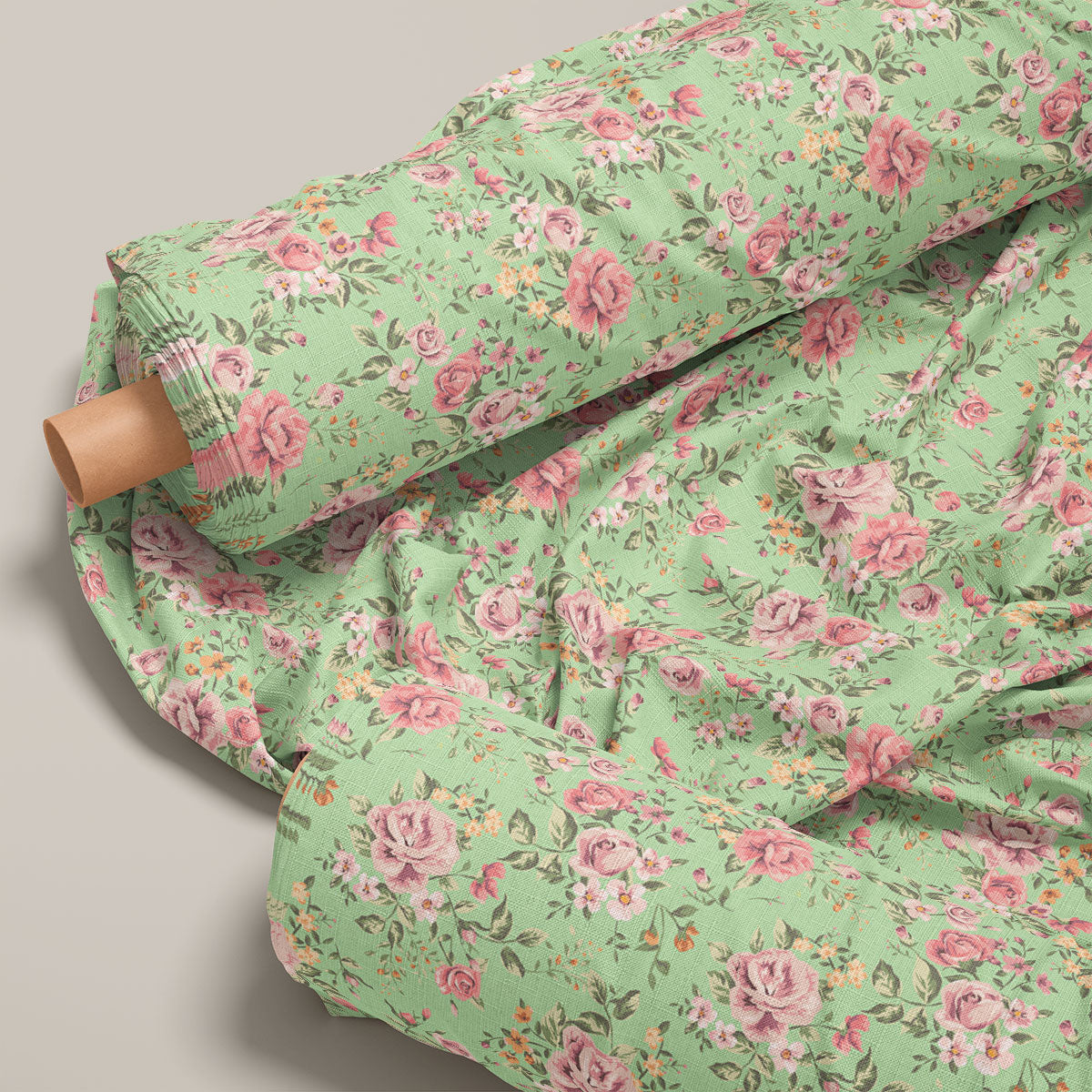 Pink Rose Iguana Green Floral Print