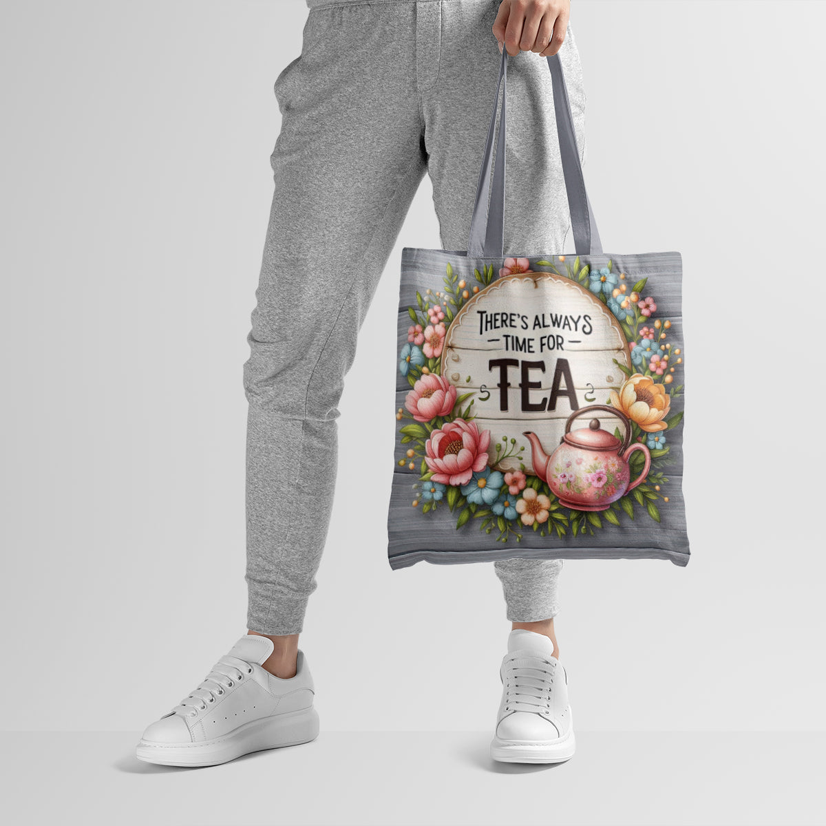 Always Time for Tea Floral Wreath Tote Bag
