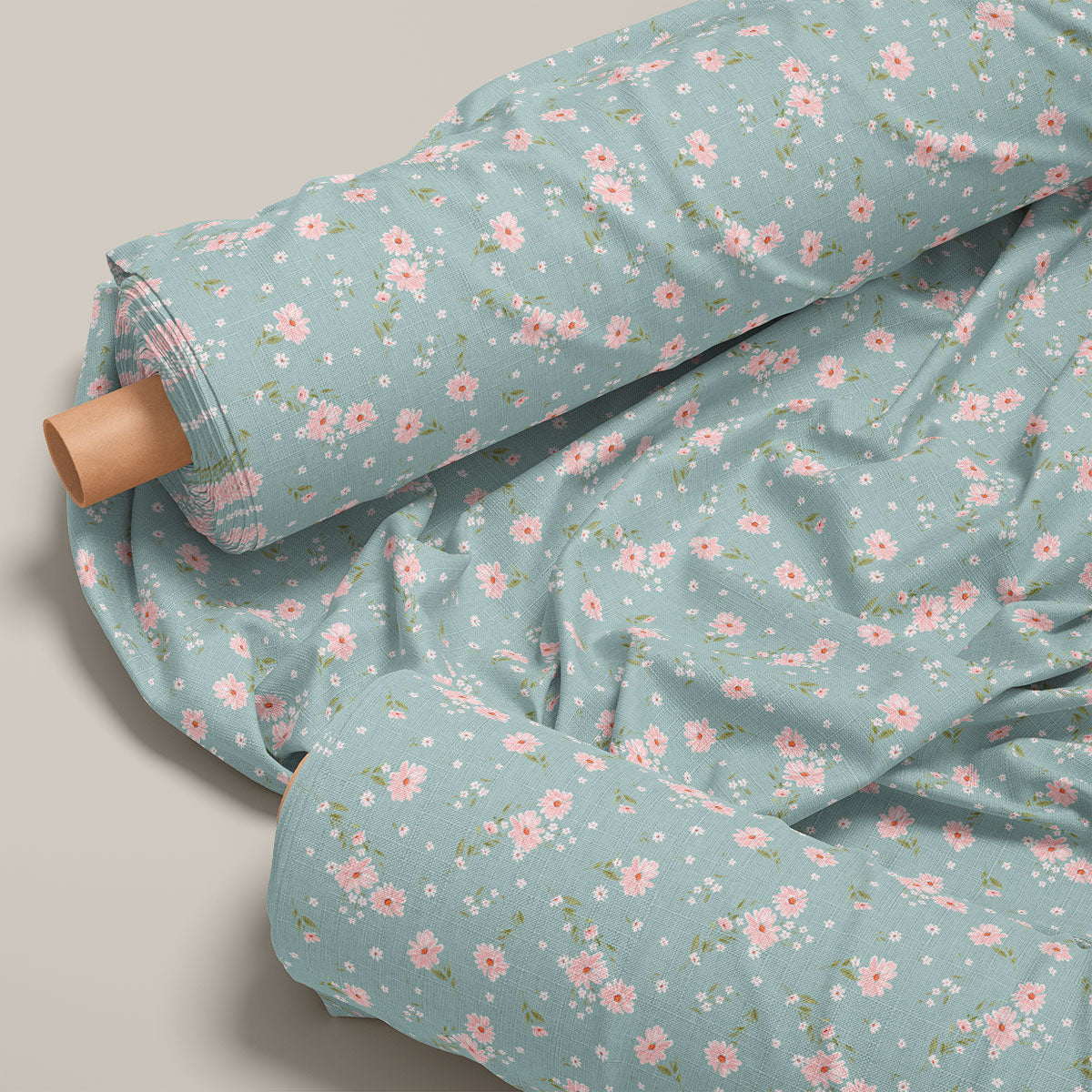 Greyish Teal Vintage Floral Print