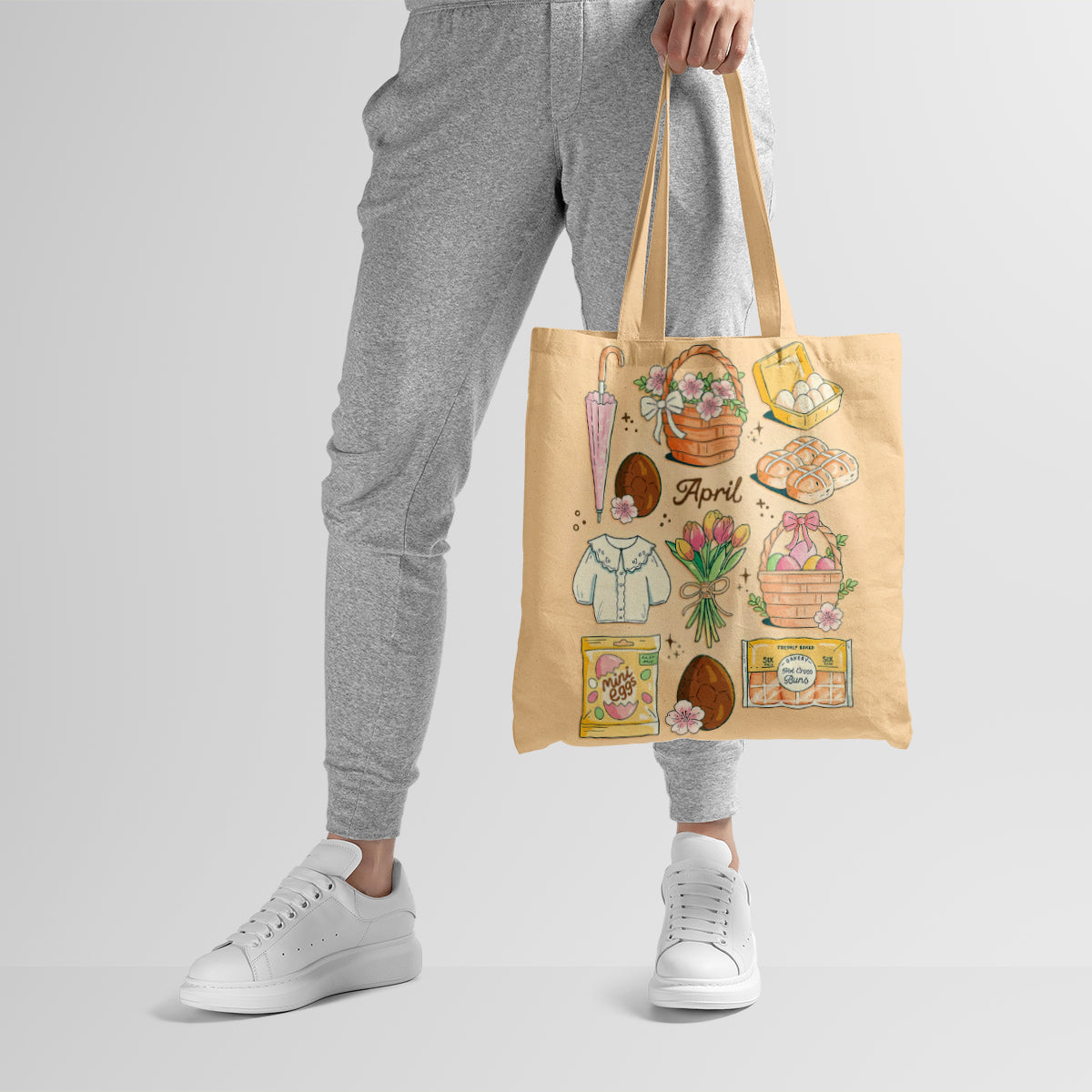 April Pastel Monthly Aesthetic Illustration Tote Bag