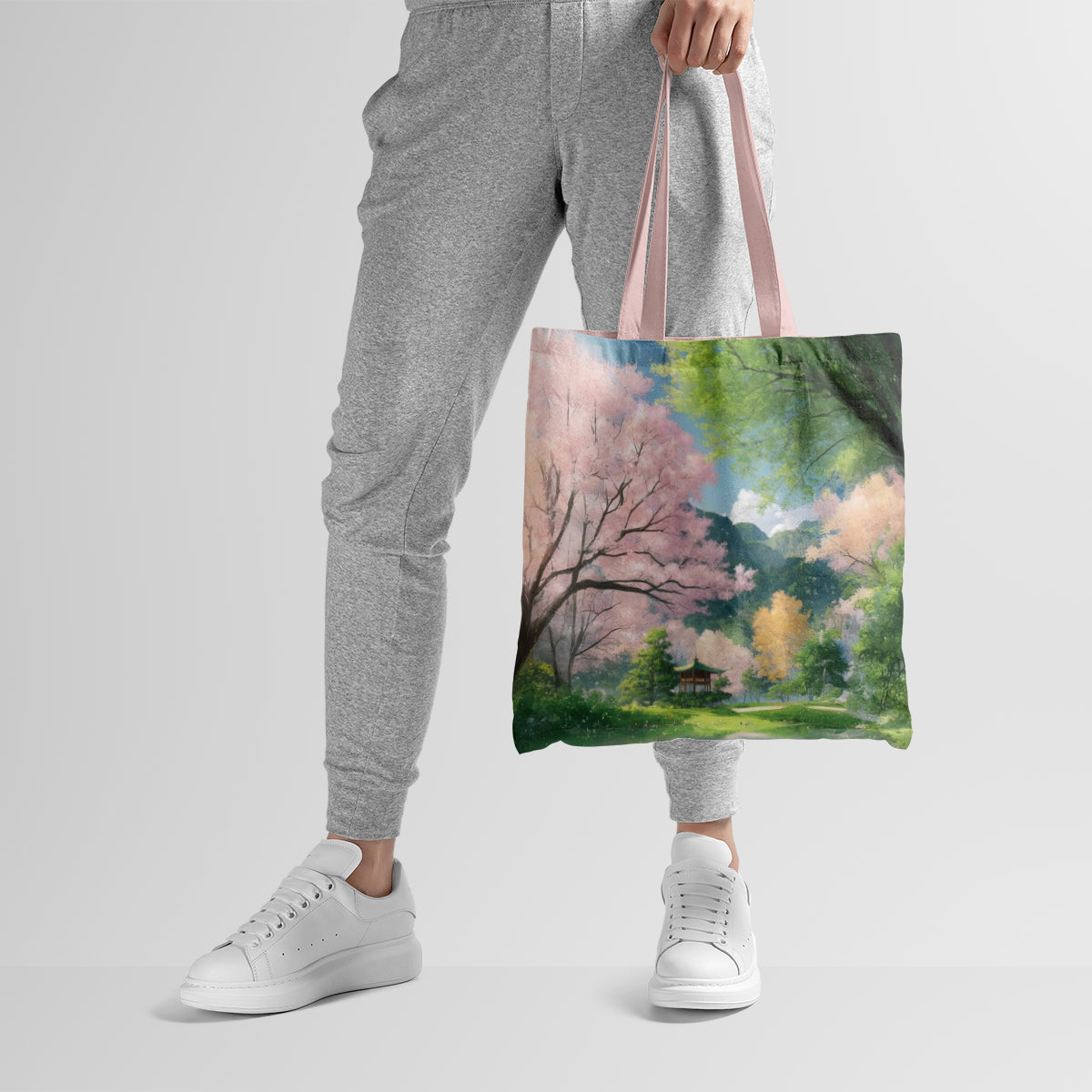 Cherry Blossom Cottage Path Tote Bag