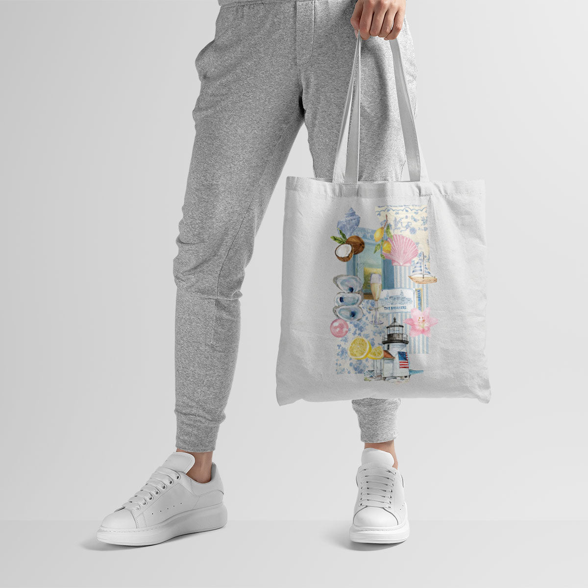 Lighthouse & Shells Canvas Tote Bag