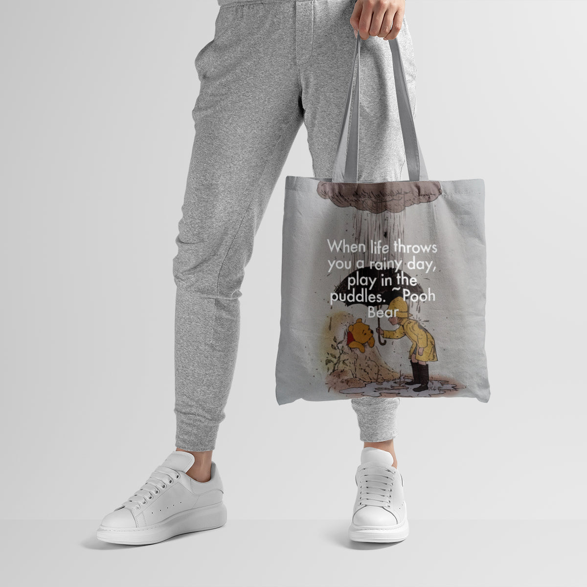 Pooh Bear Rainy Day Puddle Quote Tote Bag