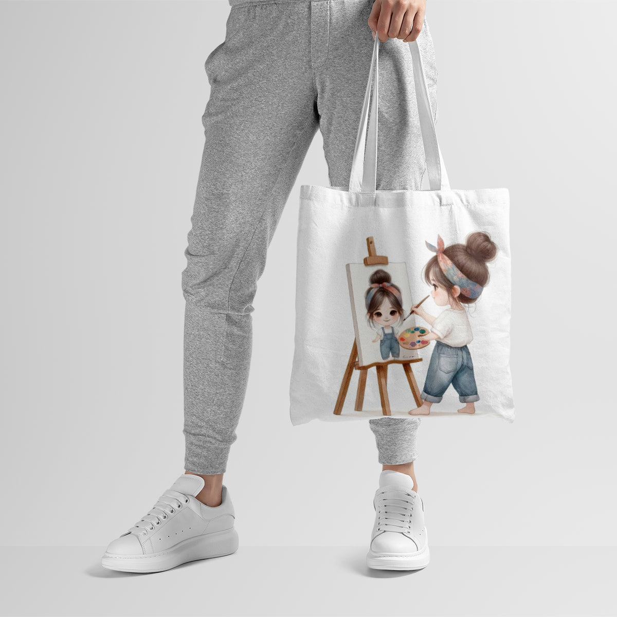 Mini Artist Self-Portrait Cartoon Tote Bag