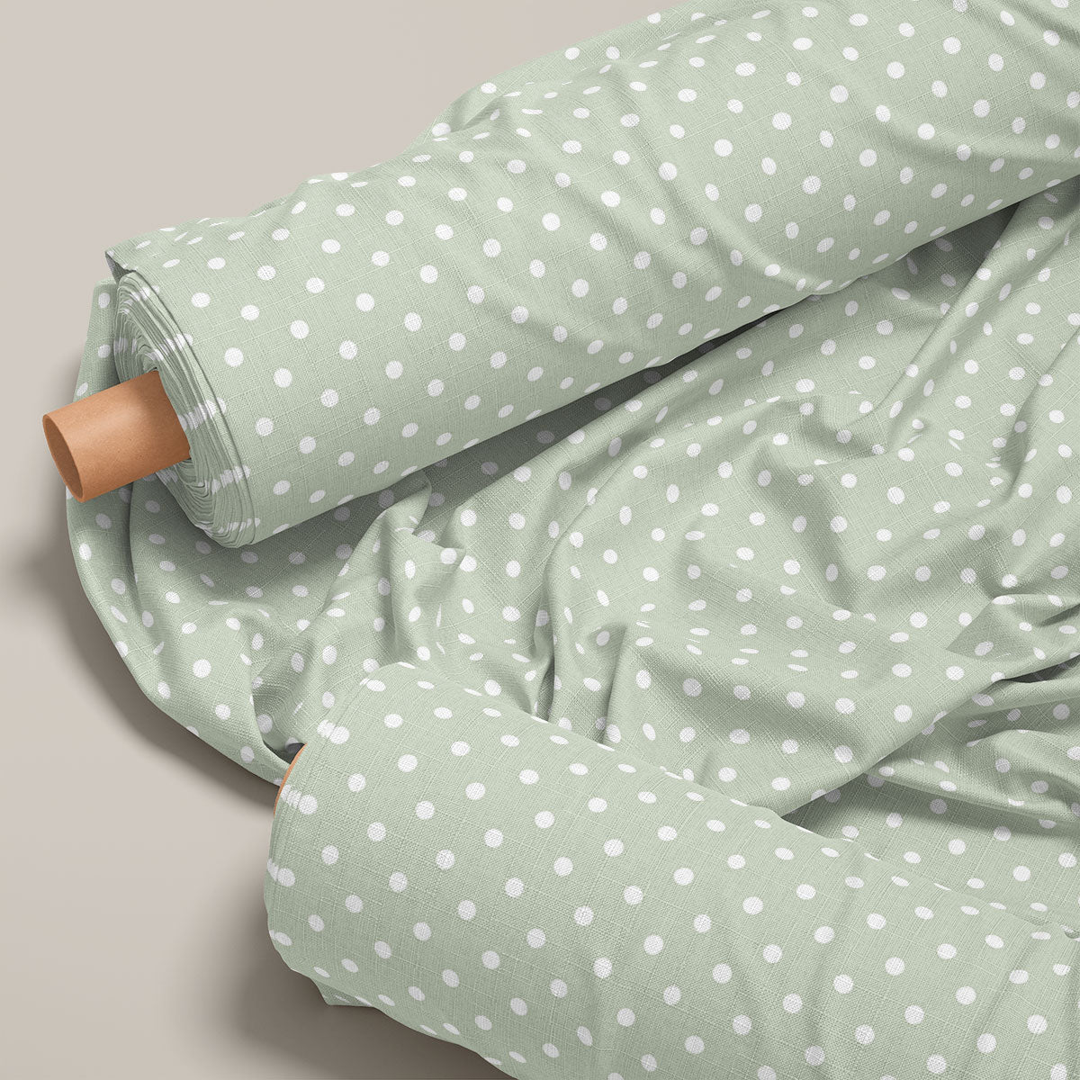 Greenish Grey  And Ecru White Polka Dots Print