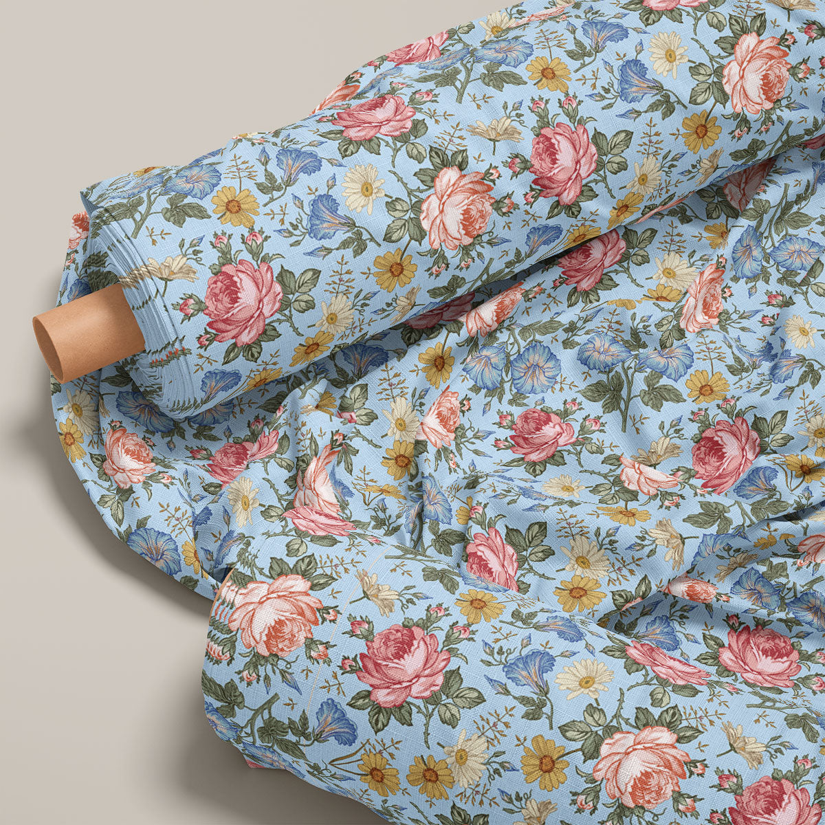 Faded Pink And Blue Koi Floral Print