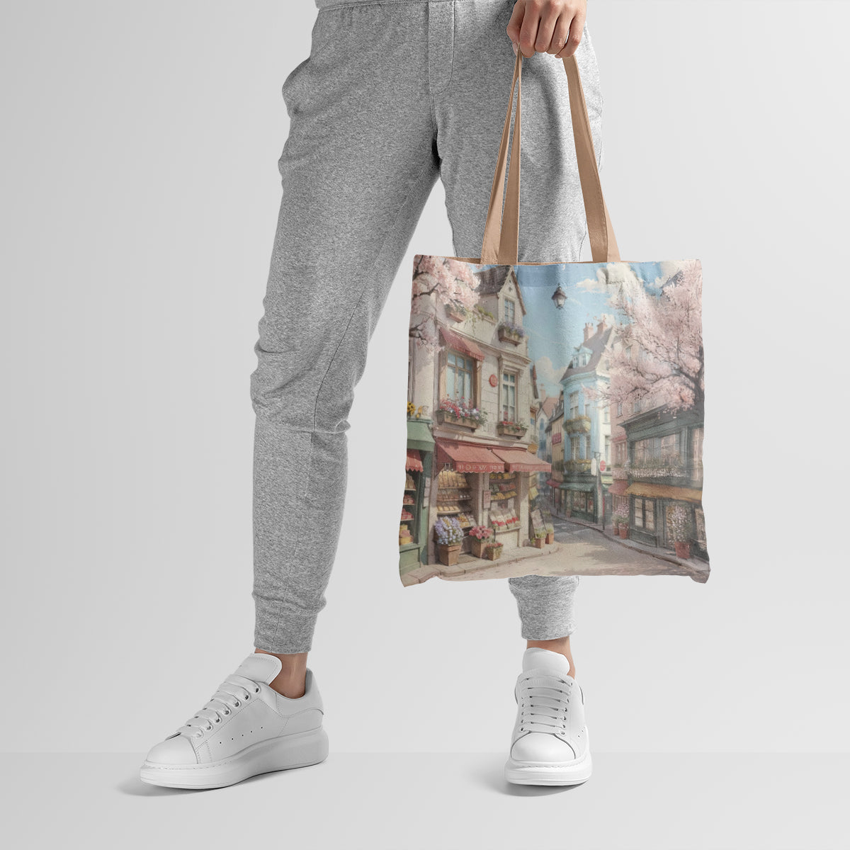 Pastel European Blossom Street Tote Bag
