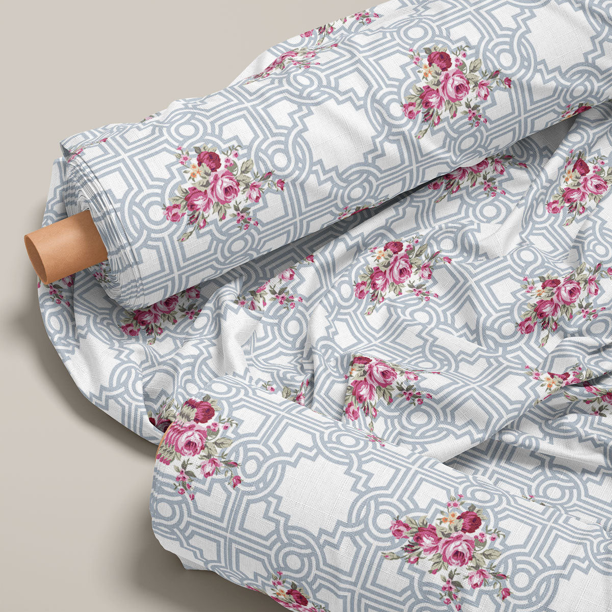 Grey Pink & Cedar Roses Floral Print