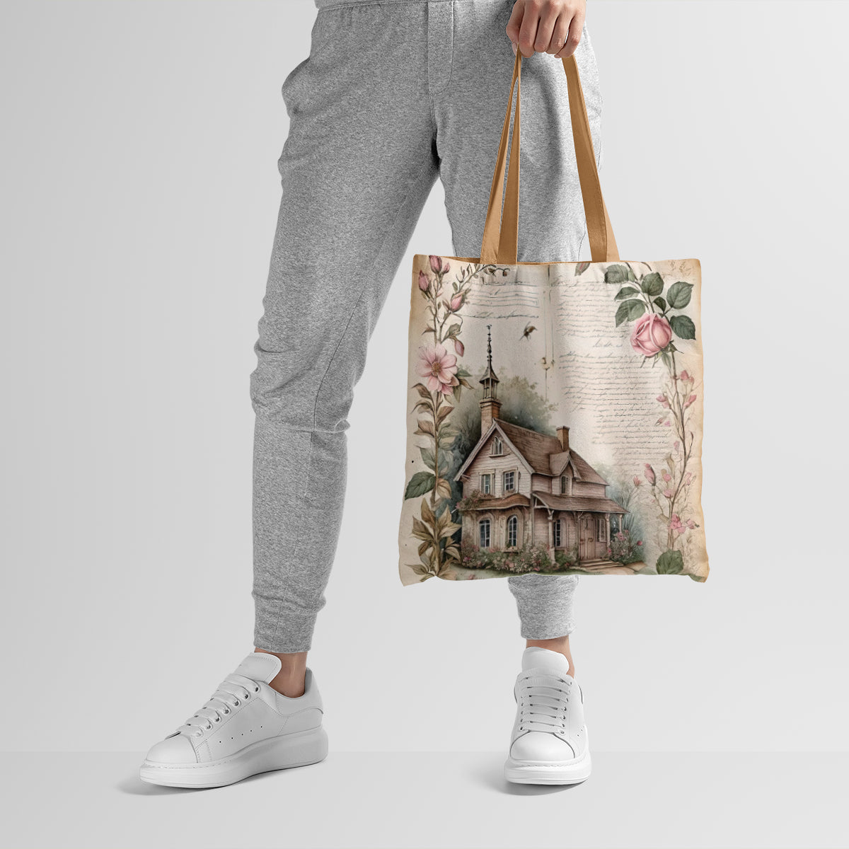 Vintage Chapel Among Blossoms Art Tote Bag