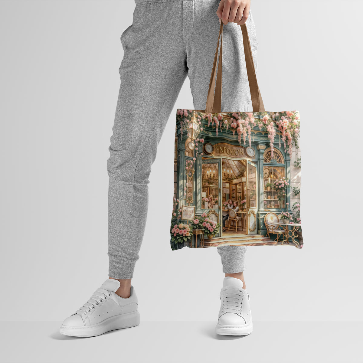 Elegant Green Floral Boutique Storefront Tote Bag