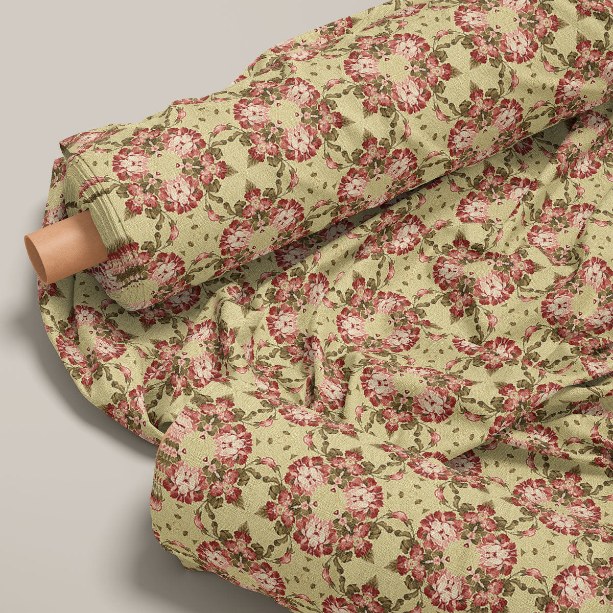 Tan Green Floral Print