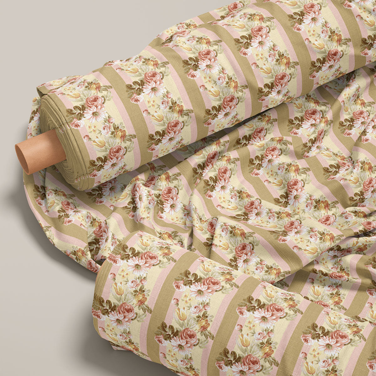 Soft Amber Vintage Roses Floral Print