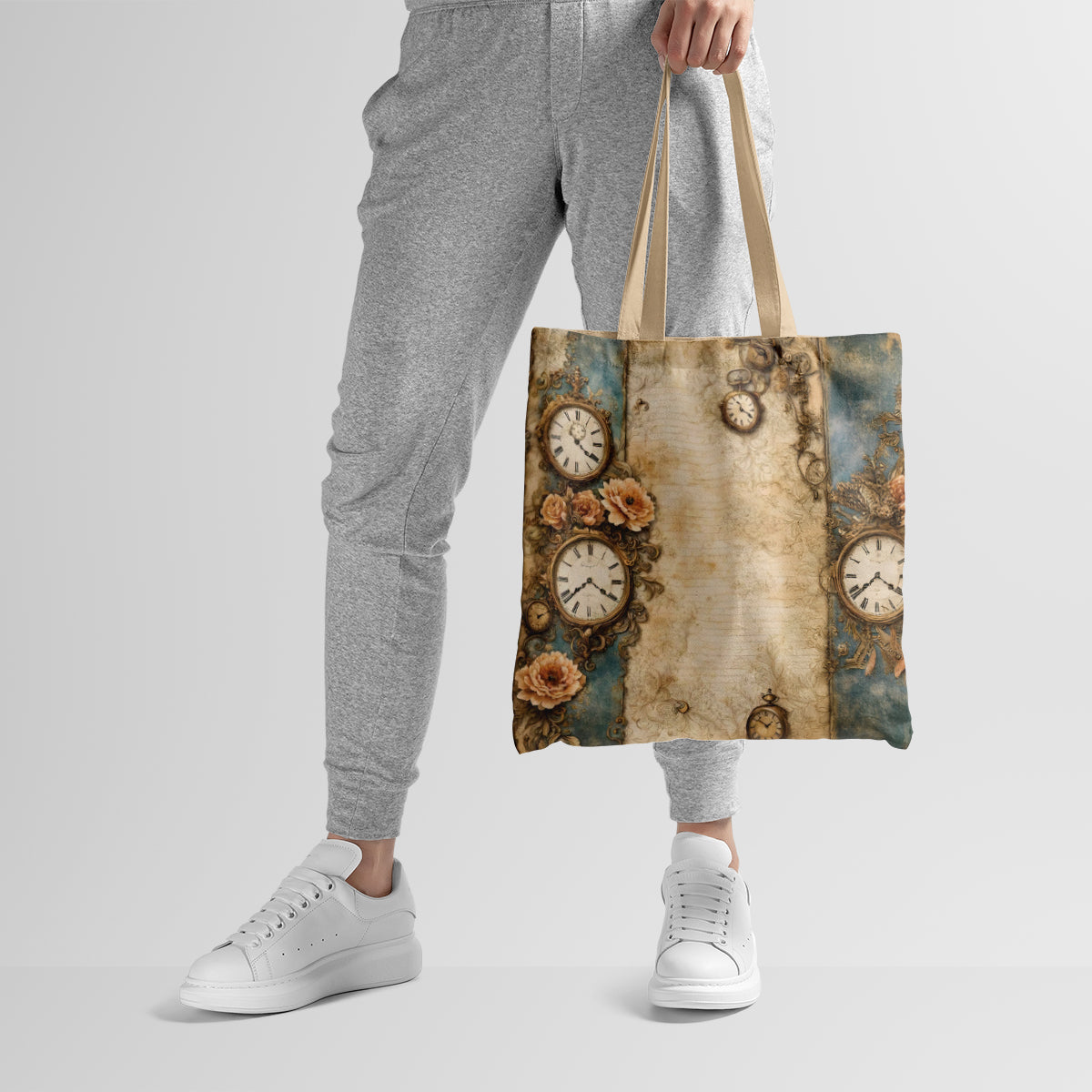 Victorian Rose & Clock Vintage Art Tote Bag