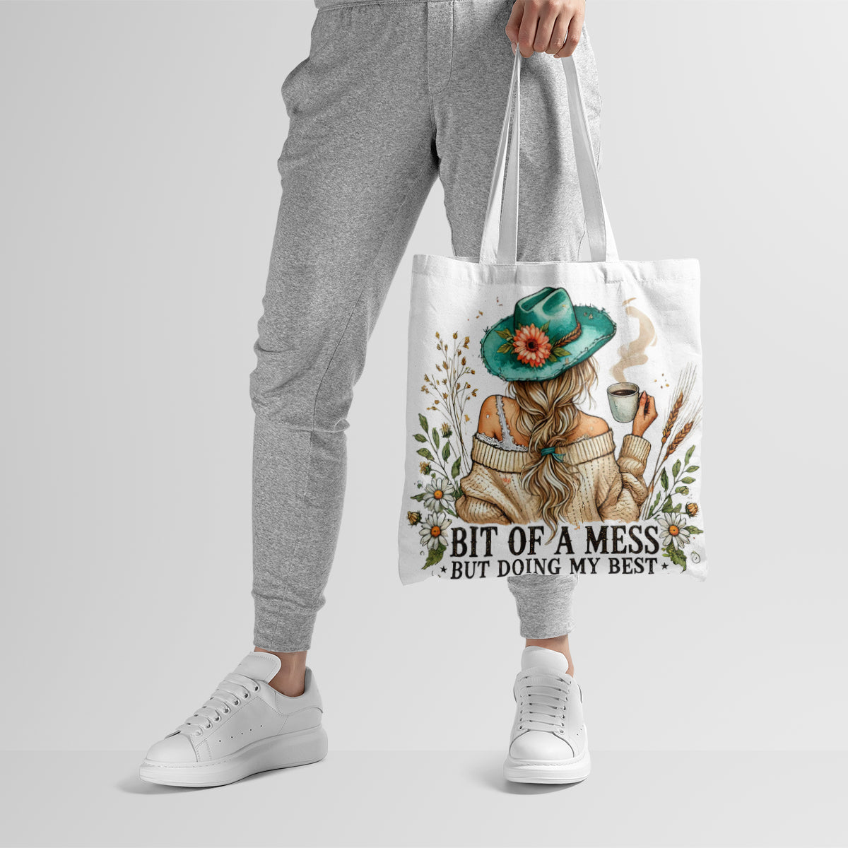 Floral Green-Hat Cozy Coffee Tote Bag