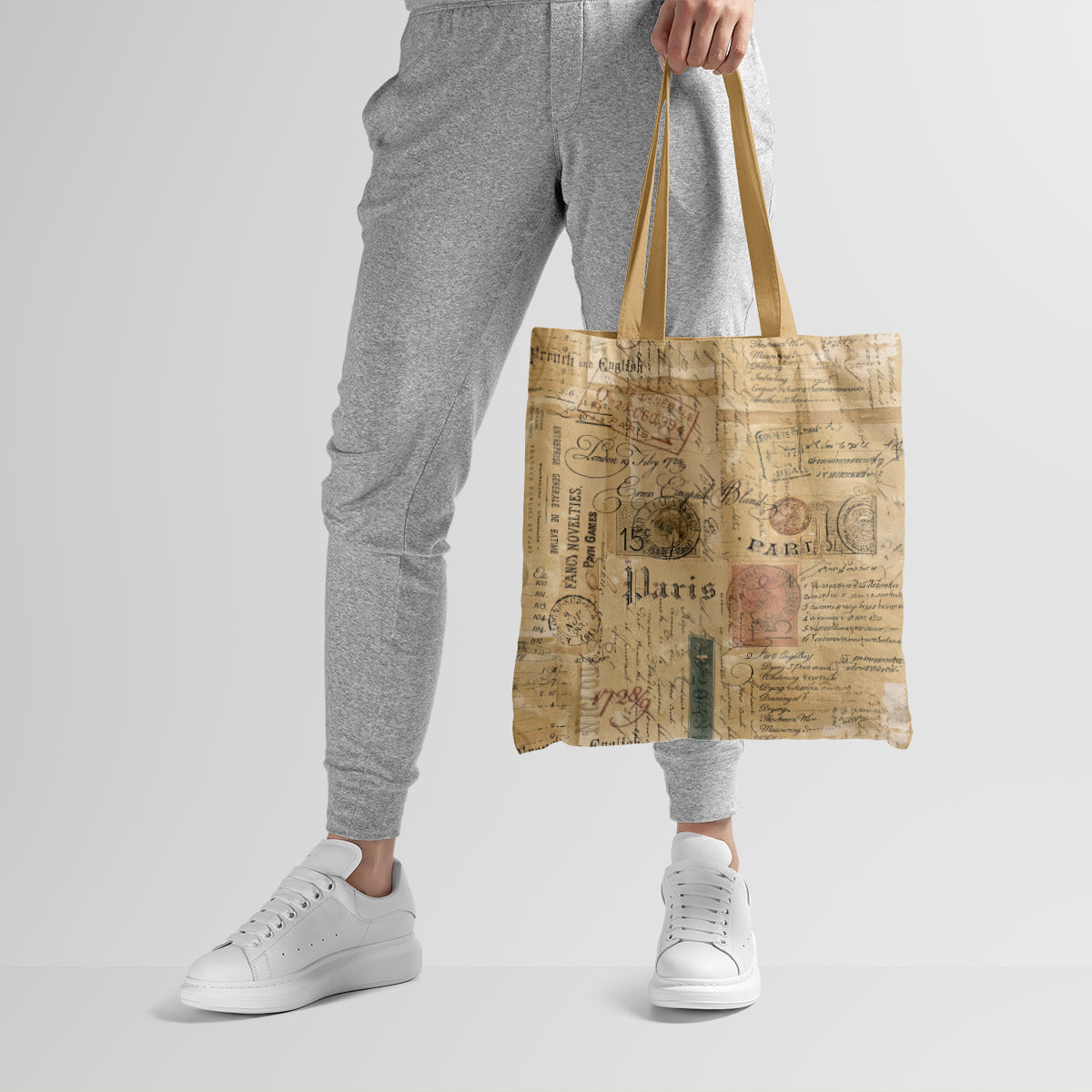 Antique Parisian Script Collage Tote Bag