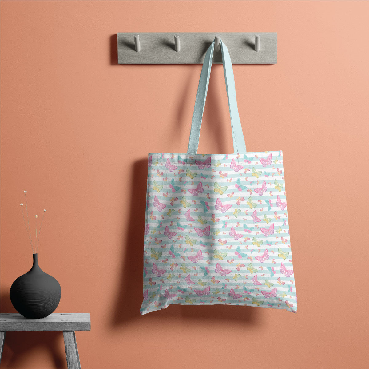 Butterfly Stripes Canvas Tote Bag
