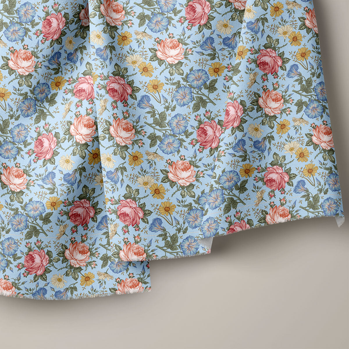 Faded Pink And Blue Koi Floral Print