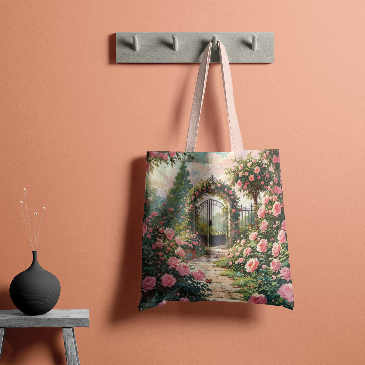 Rose Garden Gate Romantic Tote Bag