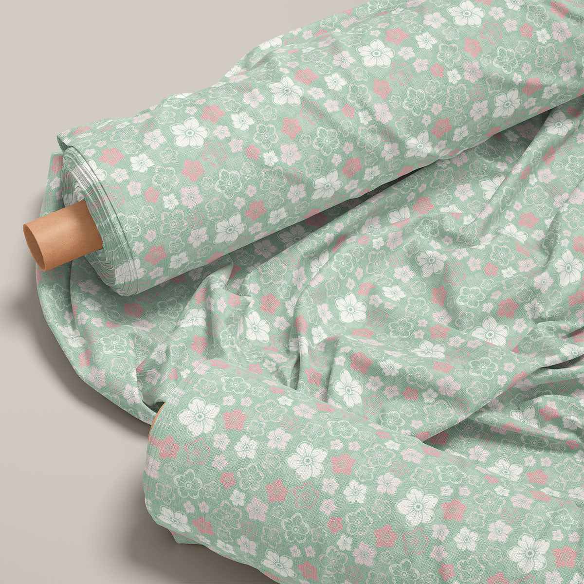 Tea Green Spring Floral Print