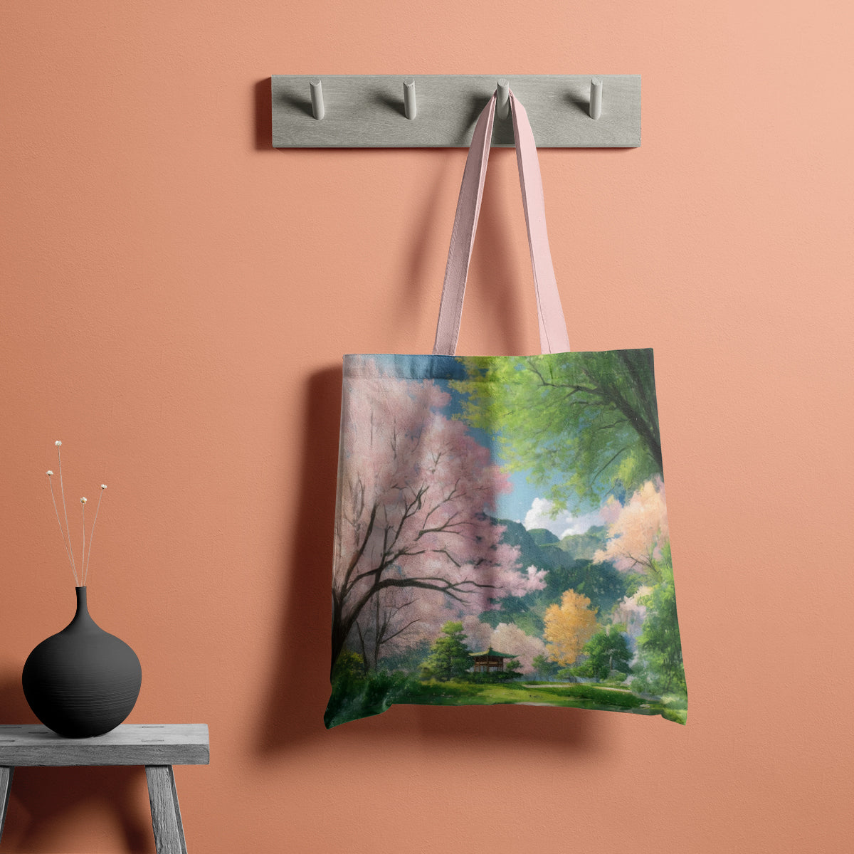 Cherry Blossom Cottage Path Tote Bag