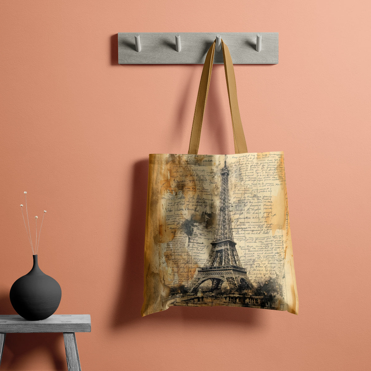 Rustic Paris Eiffel Ink-Wash Tote Bag