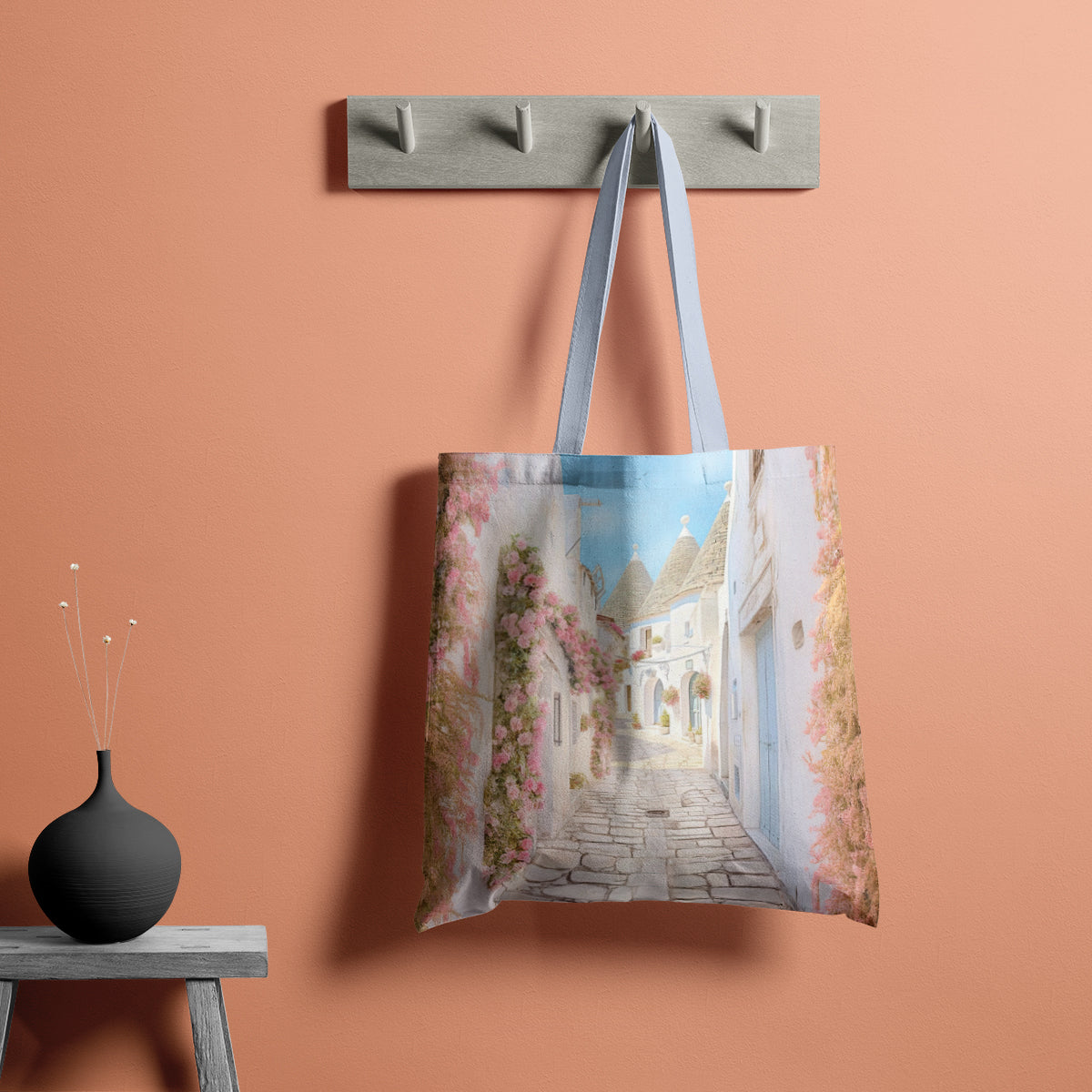 White Blossom Mediterranean Street Tote Bag
