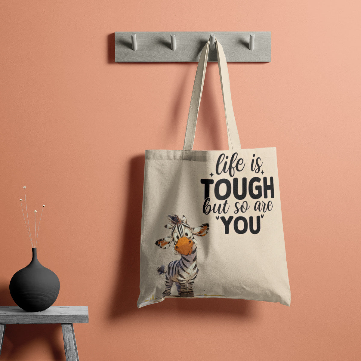 Life Is Tough Strength Zebra Quote Tote Bag