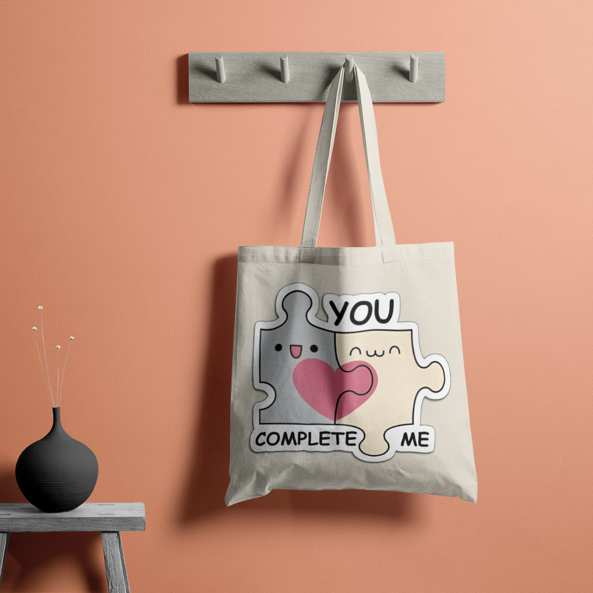 Cute Puzzle Heart Couple Tote Bag