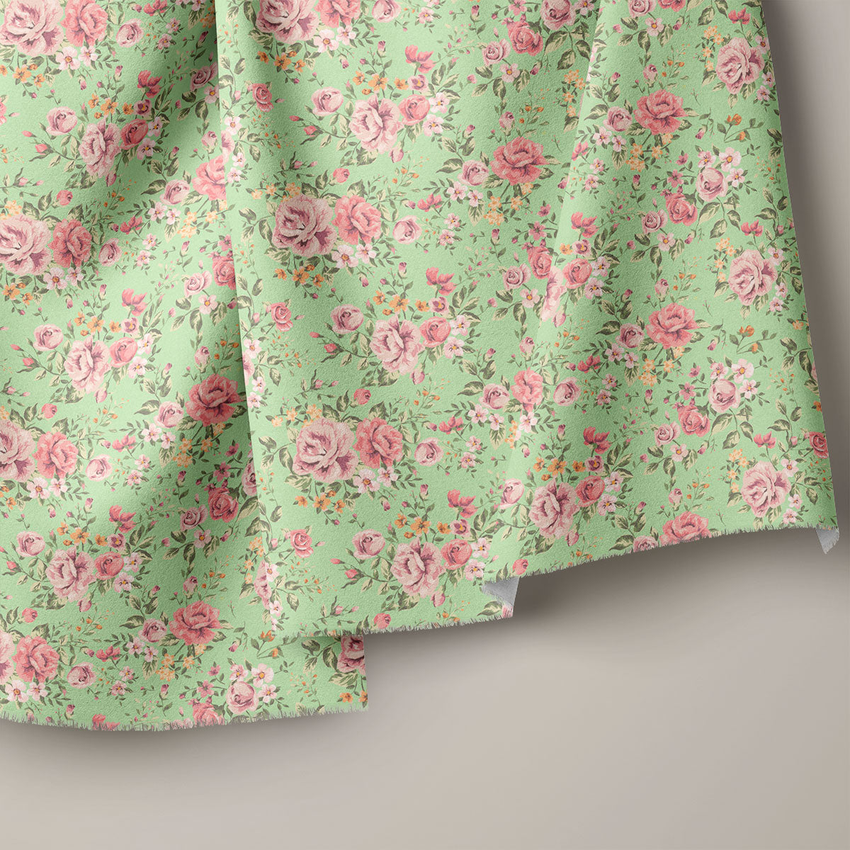 Pink Rose Iguana Green Floral Print